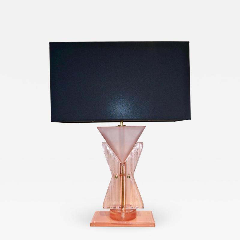 Bespoke Italian Post Modern Rose Pink Murano Glass Geometric Couture Table Lamp