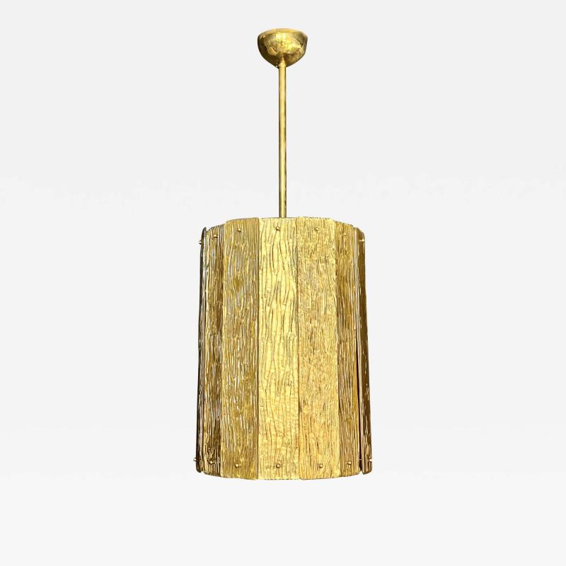 Bespoke Modern Art Deco Italian Gold Murano Glass Brass Lantern Chandelier