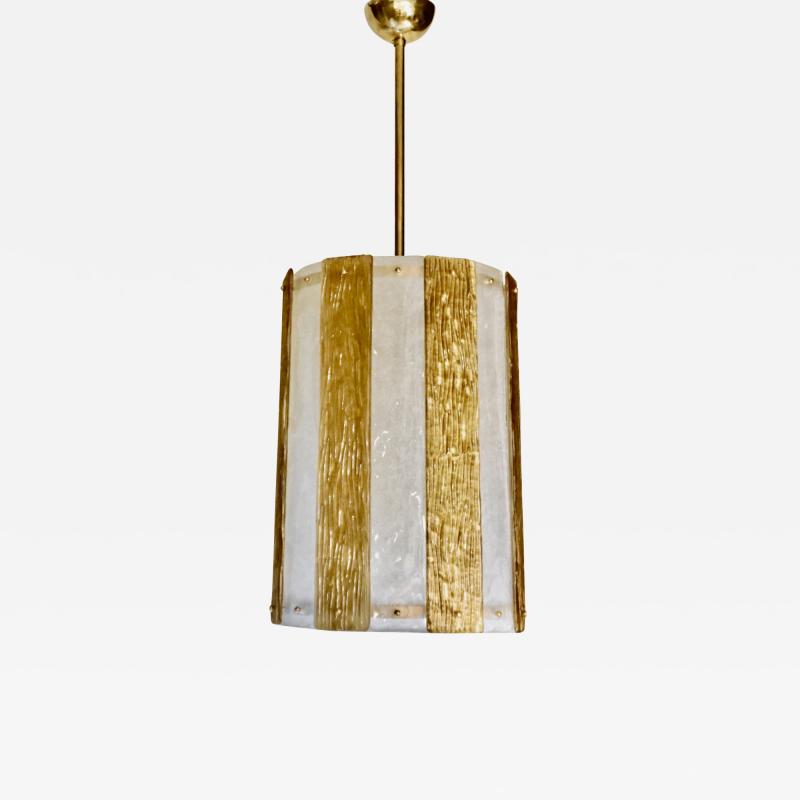 Bespoke Modern Art Deco Italian Gold White Murano Glass Brass Lantern Chandelier