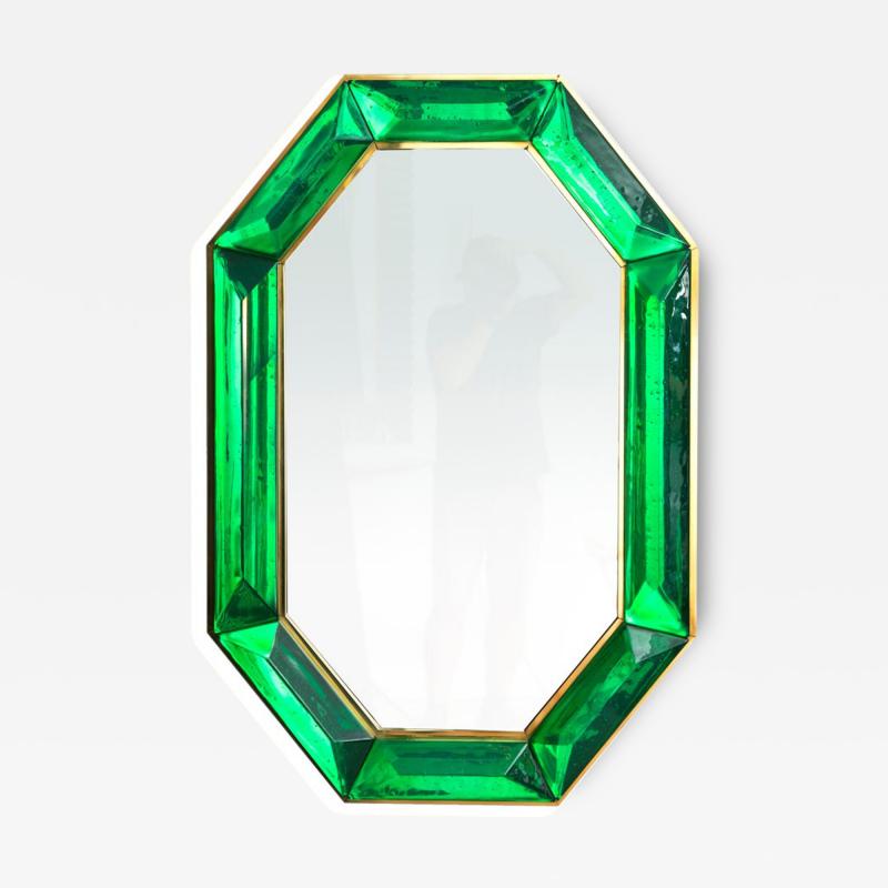 Bespoke Octagon Emerald Green Murano Glass Mirror in Stock