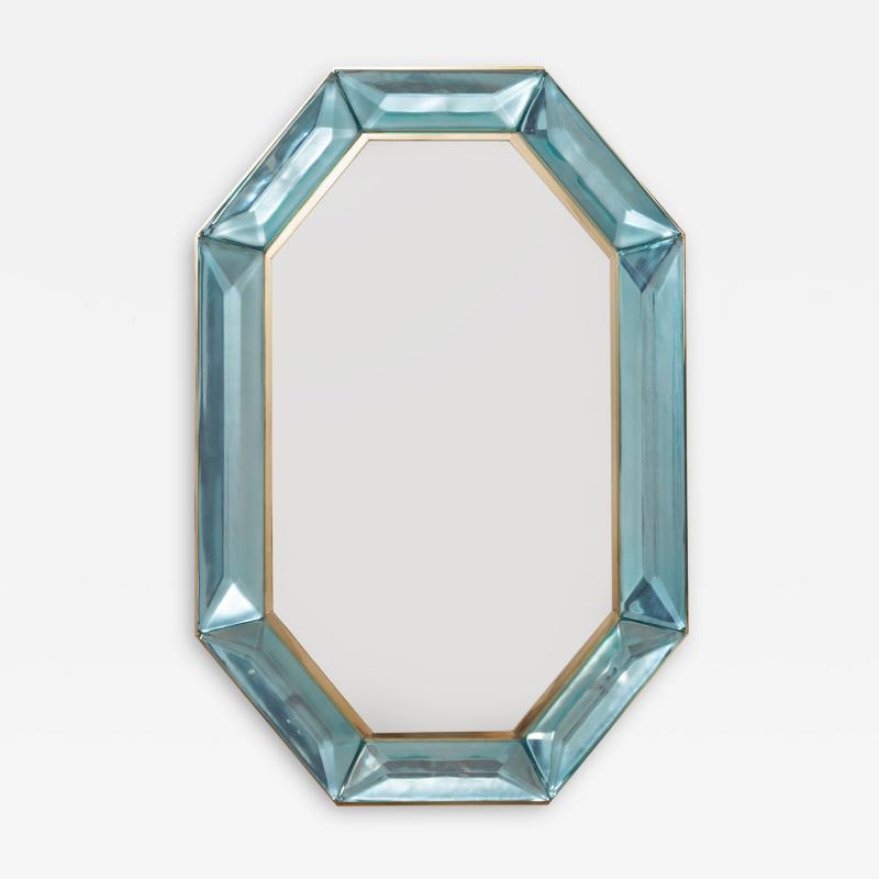 Bespoke Octagonal Tiffany Blue Murano Glass and Brass Mirror