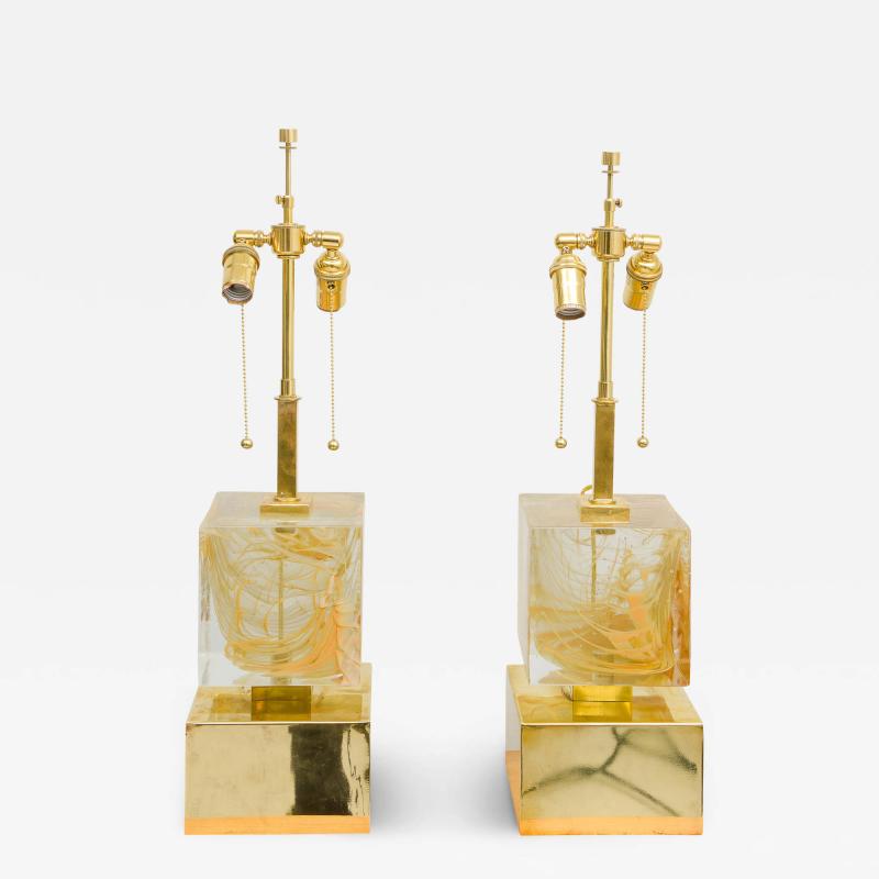 Bespoke Pair of Sculptural Murano Glass Lamps on Brass Base