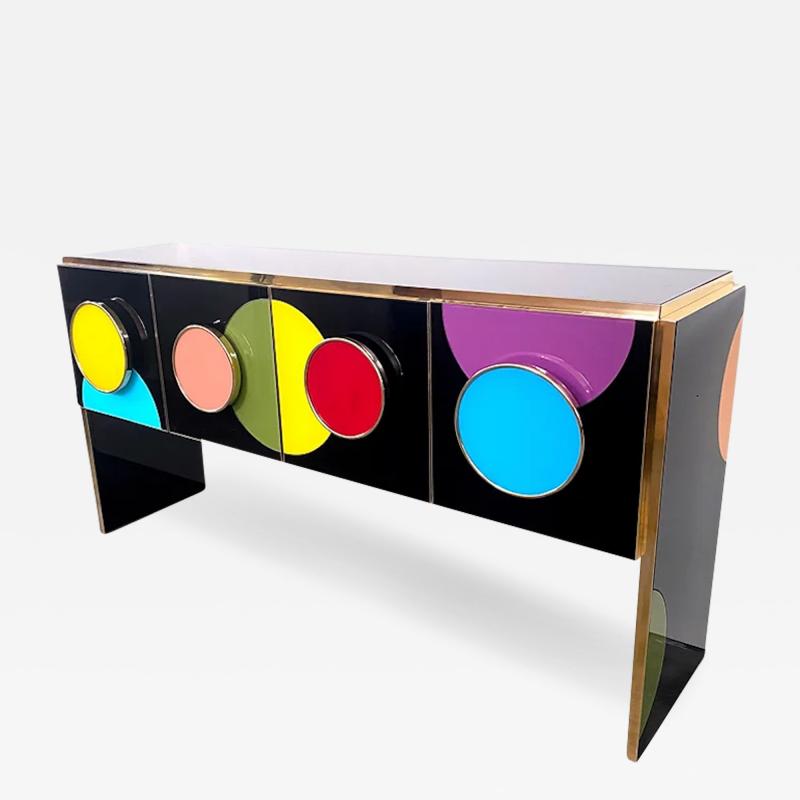 Bespoke Pop Art Italian Black Yellow Pink Multicolor Modern Credenza Sideboard