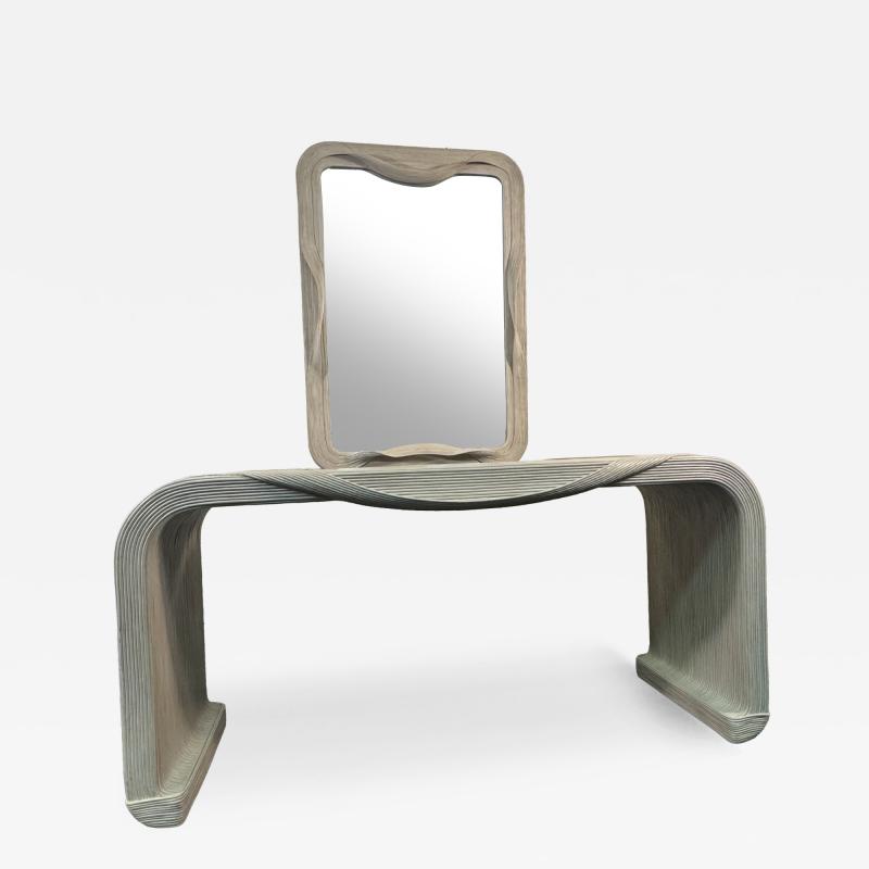 Betty Cobonpue ORGANIC MODERNIST PENCIL REED BAMBOO MIRROR AND MATCHING CONSOLE