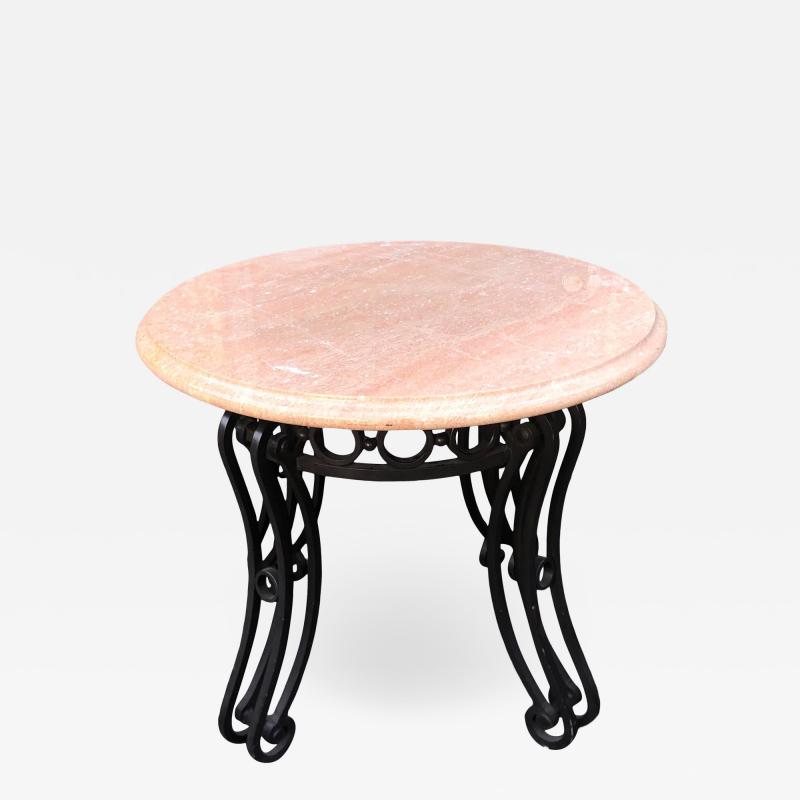 Beveled Travertine Marble Black Iron Side Table