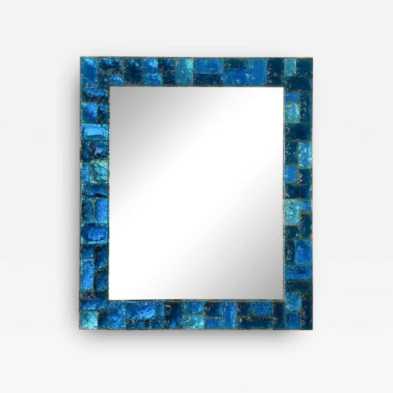 Biancardi Jordan Blue Hammered Glass Mirror by Biancardi Italy 1970s