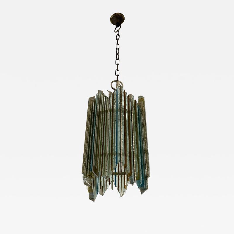 Biancardi Jordan Hammered Glass Wrought Iron Pendant Lighting by Biancardi Jordan Italy 1970s