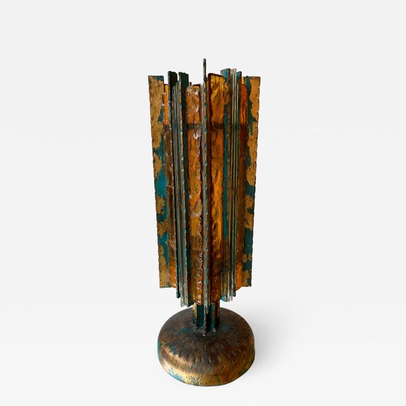 Biancardi Jordan Lamp iron Glass Gold leaf by Biancardi Arte Italy 1970s