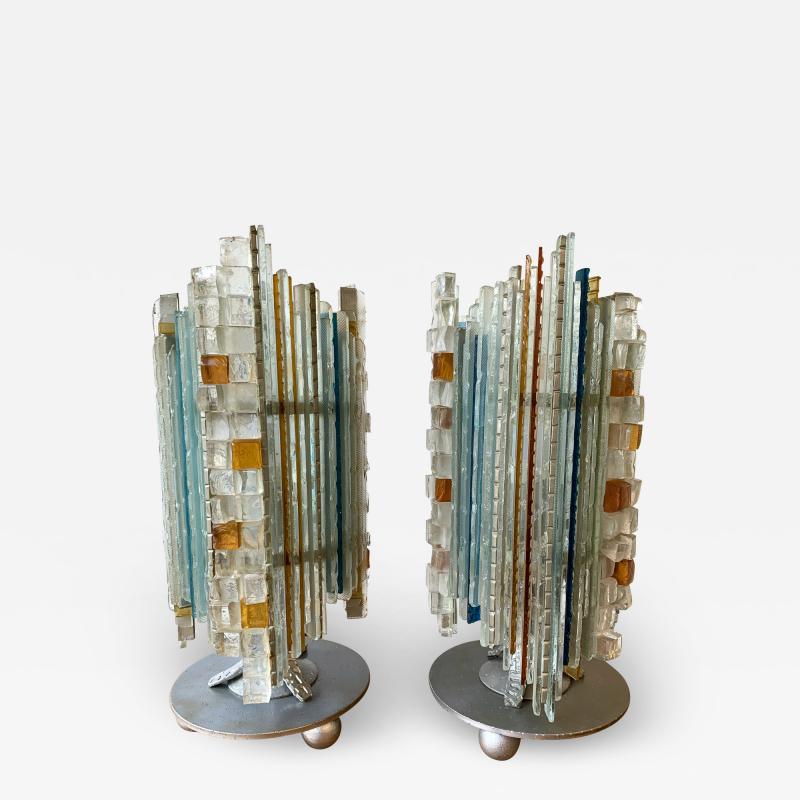 Biancardi Jordan Pair of Lamps Glass and Wrought Iron by Biancardi Jordan Arte Italy 1970s