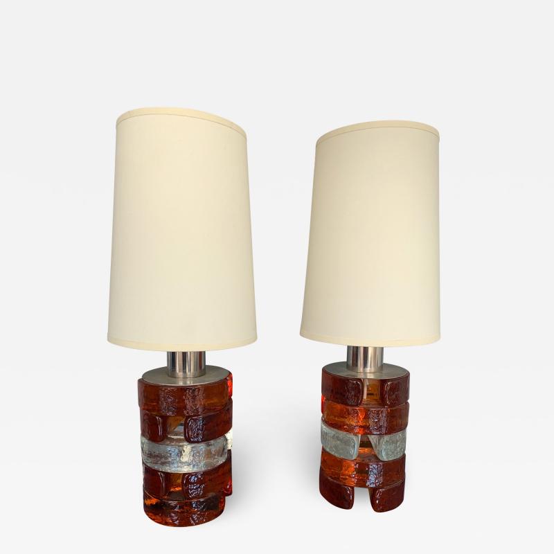 Biancardi Jordan Pair of Pressed Glass and metal Lamps by Biancardi Italy 1970s