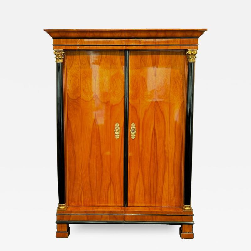 Biedermeier Armoire Cherry Veneer Brass Full Columns Austria circa 1820