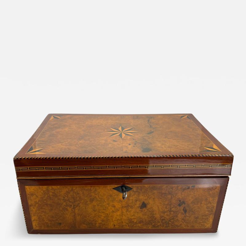 Biedermeier Box Mahogany Burlwood Oak Inlays South Germany circa 1840