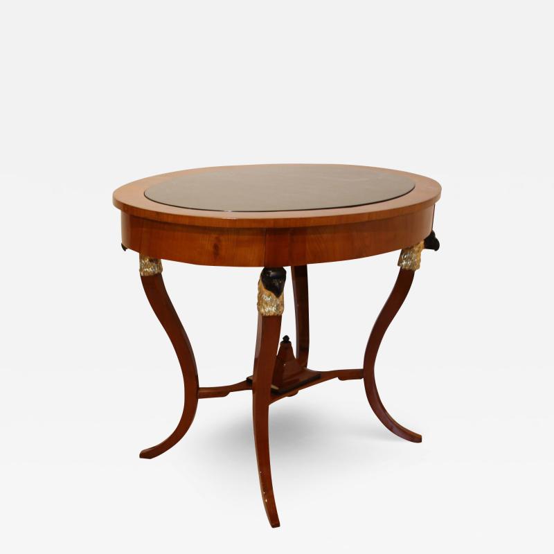 Biedermeier Center Table Cherry Veneer Ebonized Gold Leaf Austria circa 1820