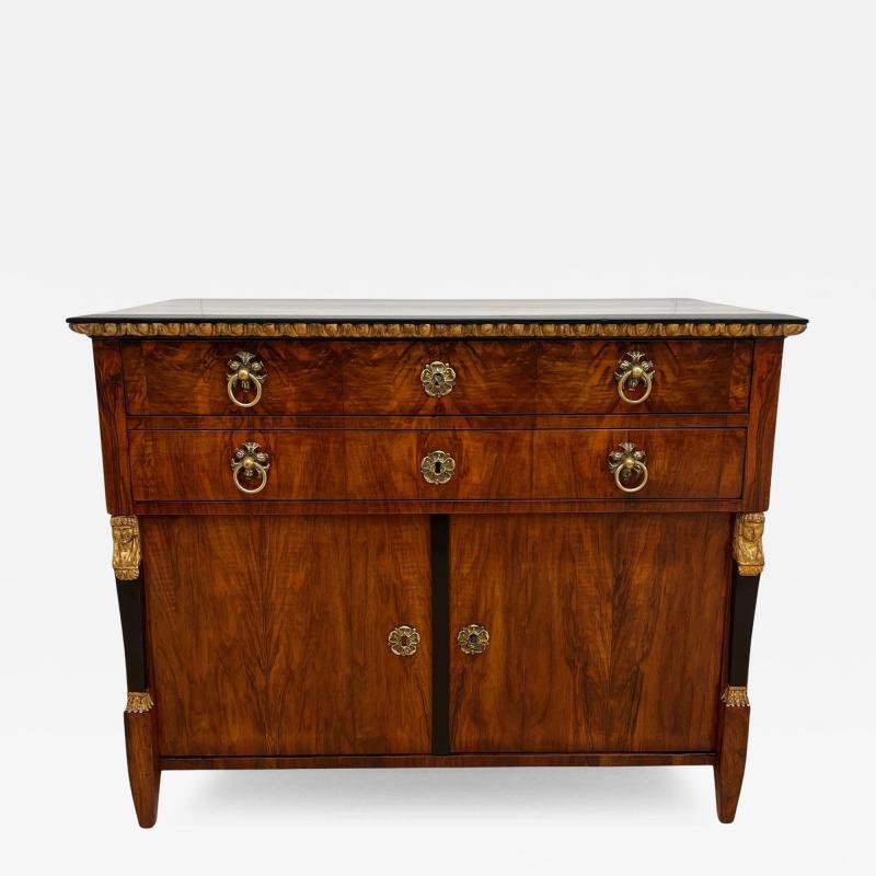 Biedermeier Chest Walnut Veneer Cherry Gold Leaf Brass Austria circa 1815