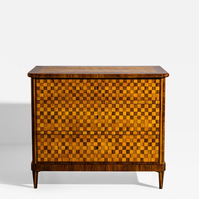 Biedermeier Chest of Drawers with Checkerboard Veneer Pattern Germany