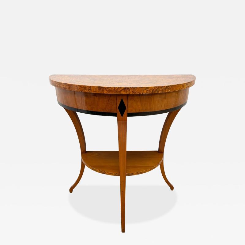 Biedermeier Demi Lune Console Cherrywood Birch Burl Franconia circa 1830