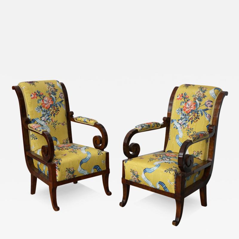 Biedermeier Pair of Walnut Armchairs Vienna c 1825 