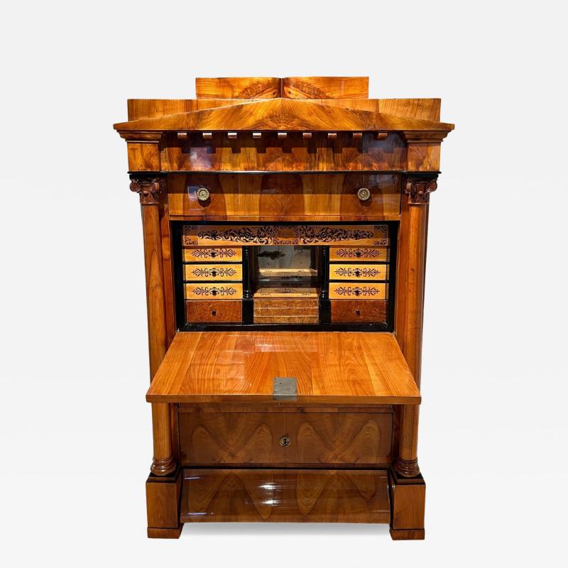 Biedermeier Secretaire Cherry Veneer Inlays Brass South Germany circa 1830