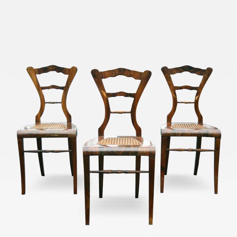 Biedermeier Set of Three Walnut Chairs Vienna c 1825 