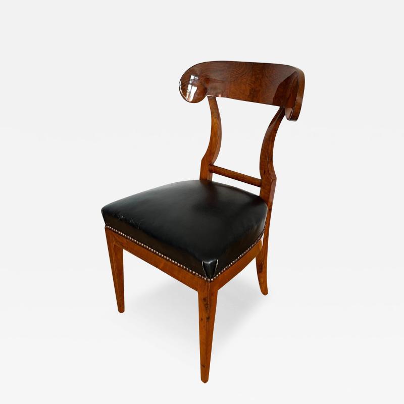 Biedermeier Shovel Chair Walnut Veneer Black Leather Austria circa 1820