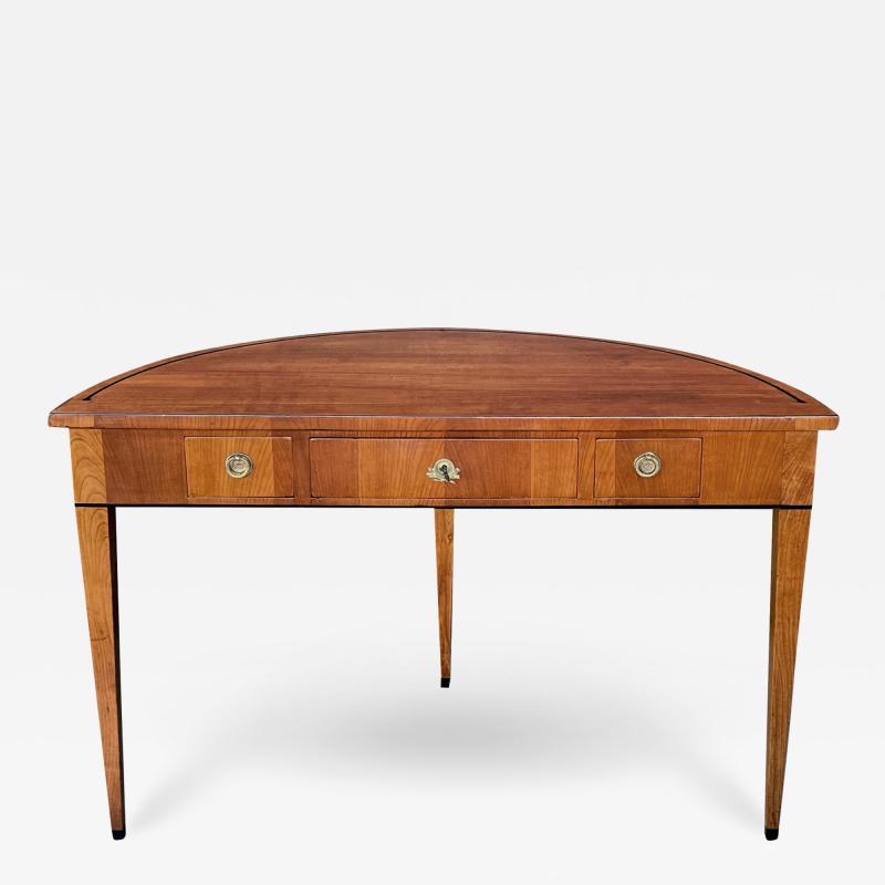 Biedermeier style cherrywood 3 drawer demilune writing desk