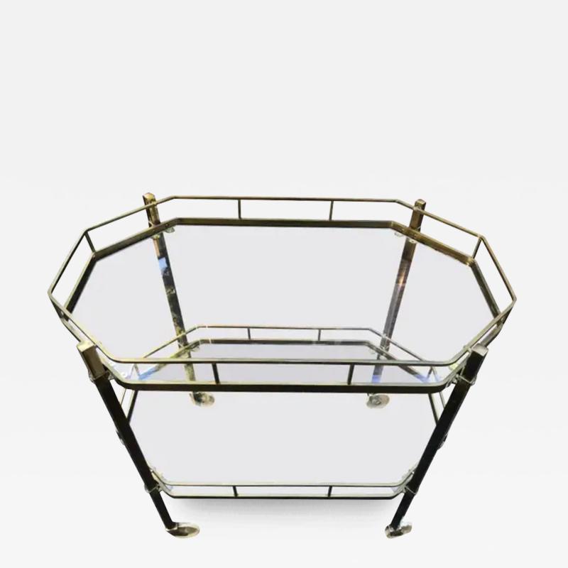 Billy Baldwin Handsome French Octagonal Brass Rolling Bar Cart Mid Century Modern