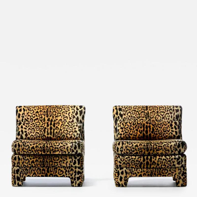 Billy Baldwin Pair of Billy Baldwin Regency Style Leopard Velvet Slipper Chairs c 1970s