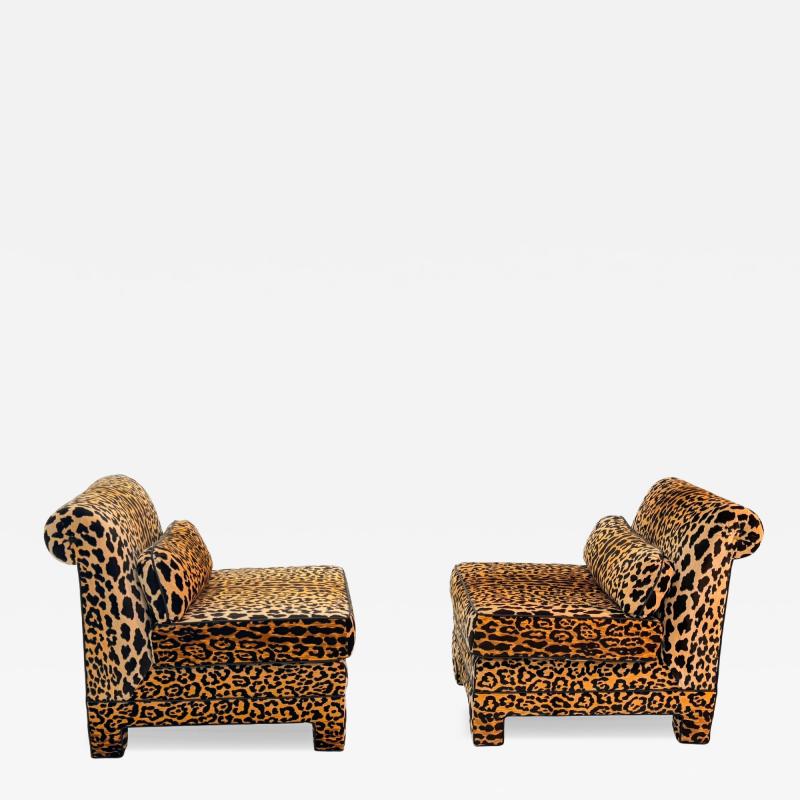 Billy Baldwin Pair of Billy Baldwin Style Leopard Velvet Slipper Chairs c 1970s