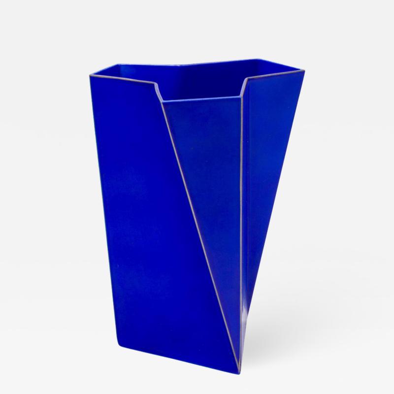 Bing Grondahl Heiberg Bing Grondahl Geometric Blue Porcelain Futura Vase by Else Kamp Denmark 1980s