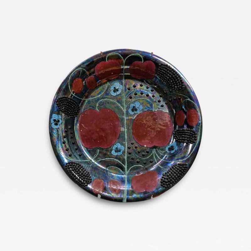 Birger Kaipiainen Unique Birger Kaipiainen Ceramic Plate in Luster Blues Red with Beeds Arabia