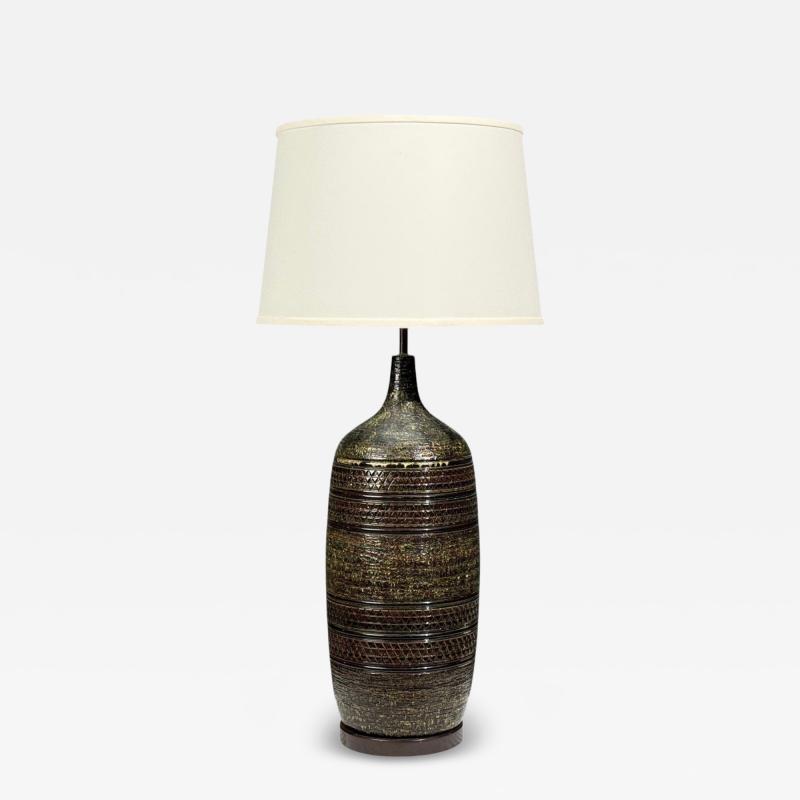 Bitossi attr Monumental Table Lamp Green Glazed Ceramic Italy 1960s
