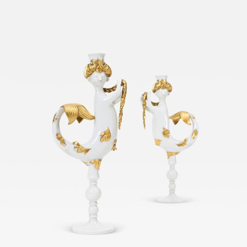 Bjorn Wiinblad Bj rn Wiinblad Rare pair Bjorn Wiinblad ceramic Mermaid Candlesticks