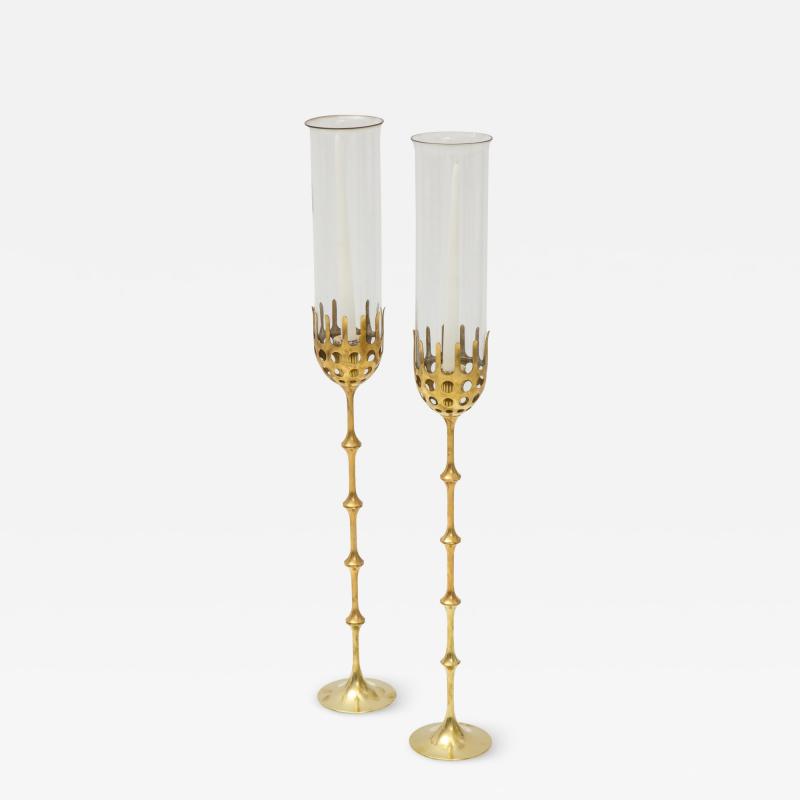 Bjorn Wiinblad Pair of Bjorn Wiinblad Brass and Glass Candlesticks Circa 1980s