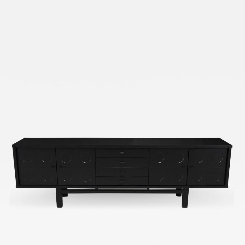 Black Brutalist Credenza with Floating Effect 1970s