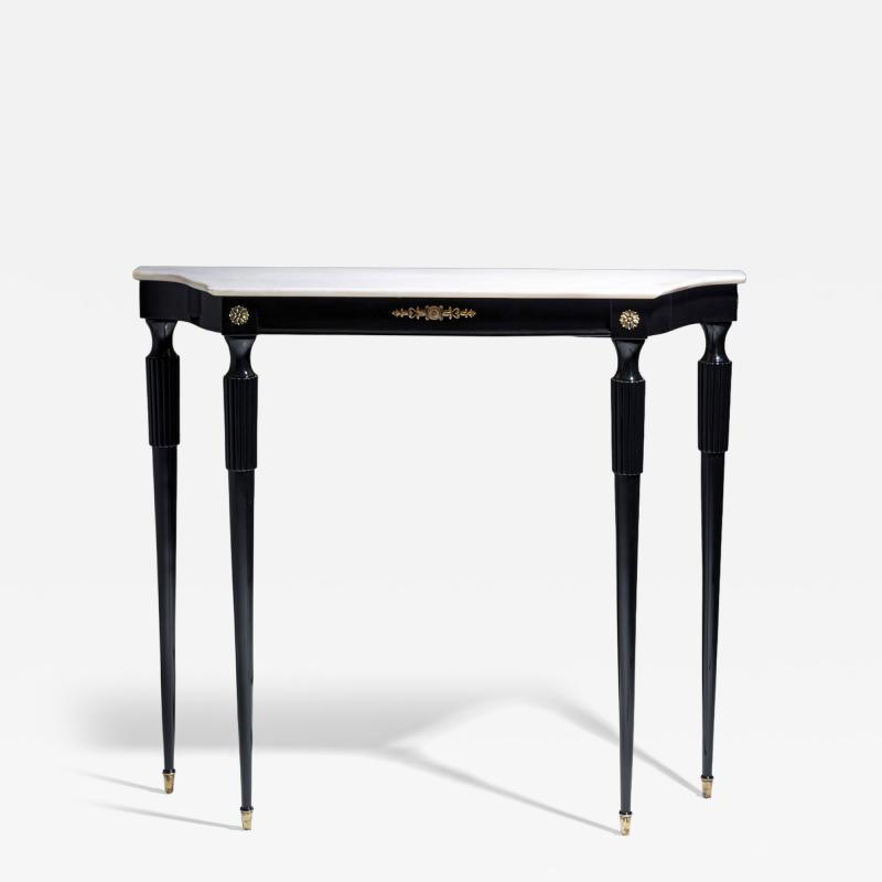 Black Console Table with White Stone Top Italy Mid 20th Century