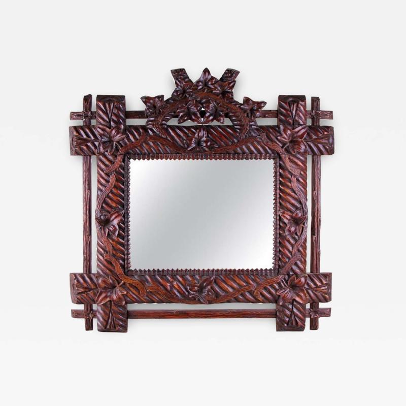 Black Forest Rustic Wall Mirror Hand Carved Germany circa 1880