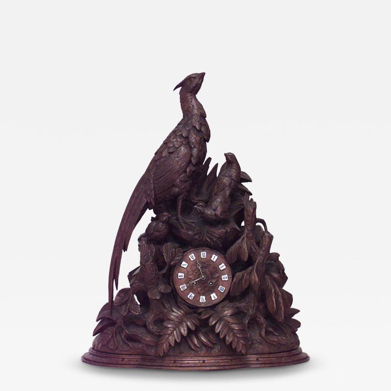 Black Forest Walnut Bird Mantel Clock
