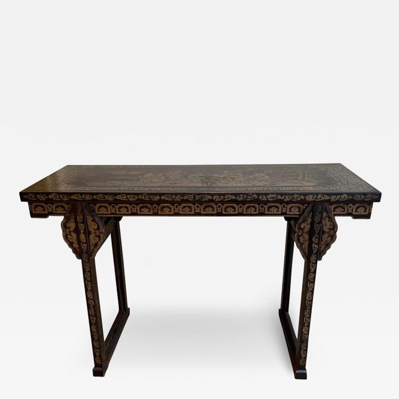 Black Gold Chinoiserie Ming Style Chinese Console Table