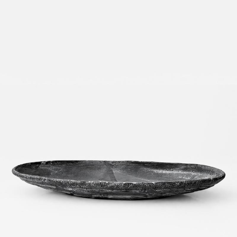 Black Grey and White Patterned and Textured Oblong Bowl by Aram C