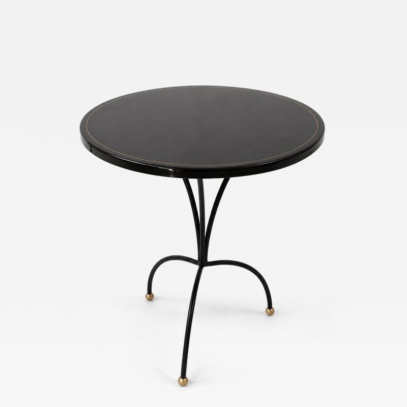 Black Lacquer Accent Side Table with Brass Inlay 