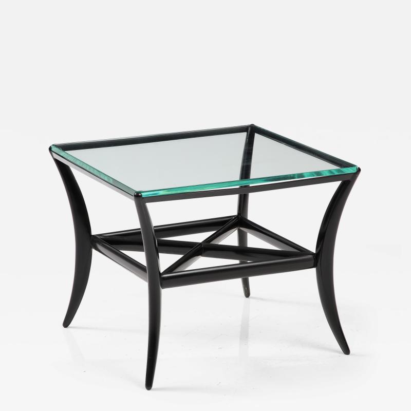 Black Lacquer Wood Base and Glass Top Square Cocktail Table 1950 Italy