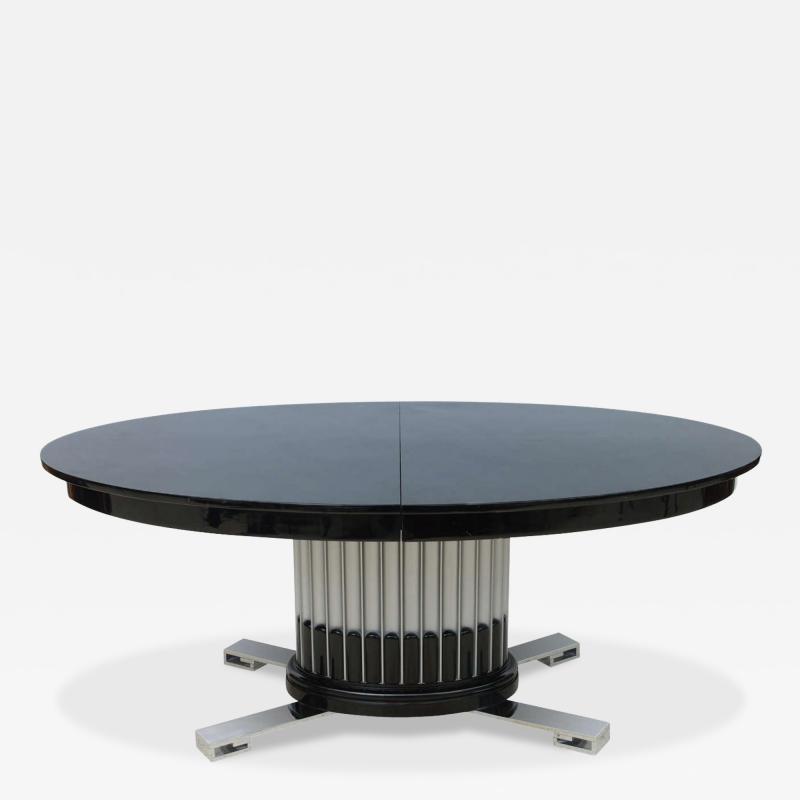 Black Lacquered Chrome and Silver Leaf Extension Dining Table by Paul Frankl