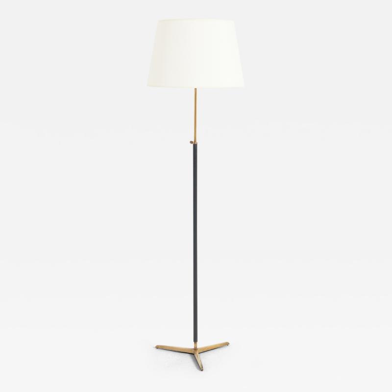 Black Leather and Brass Floor Lamp