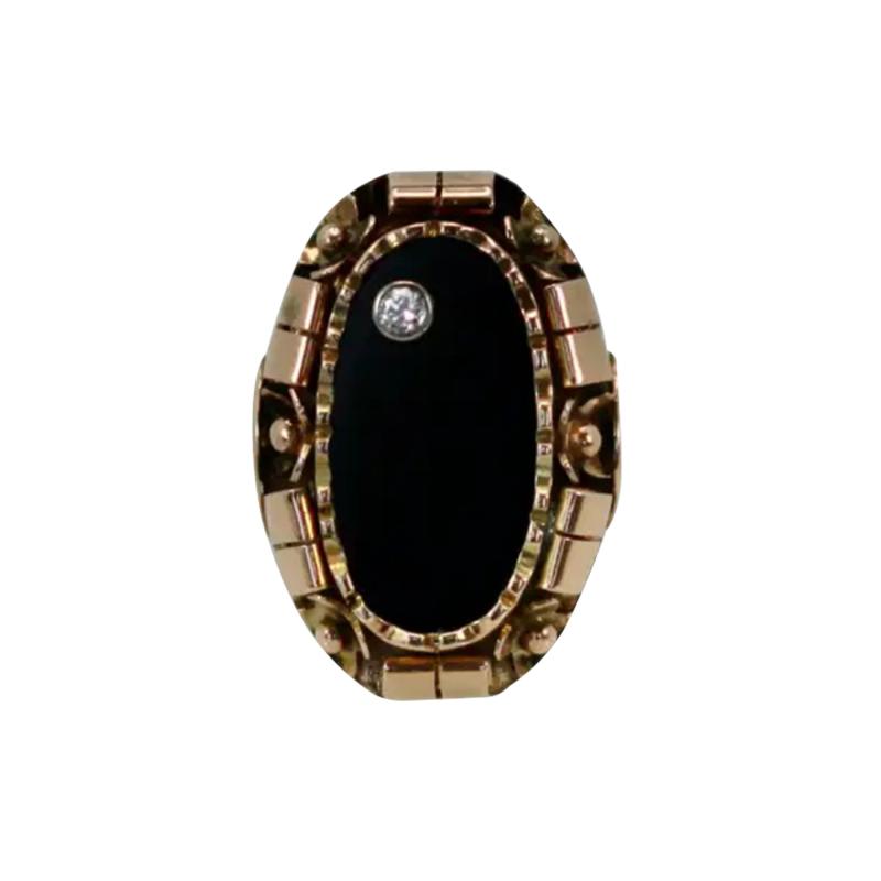 Black Onyx Ring with Diamond 14k Rose Gold