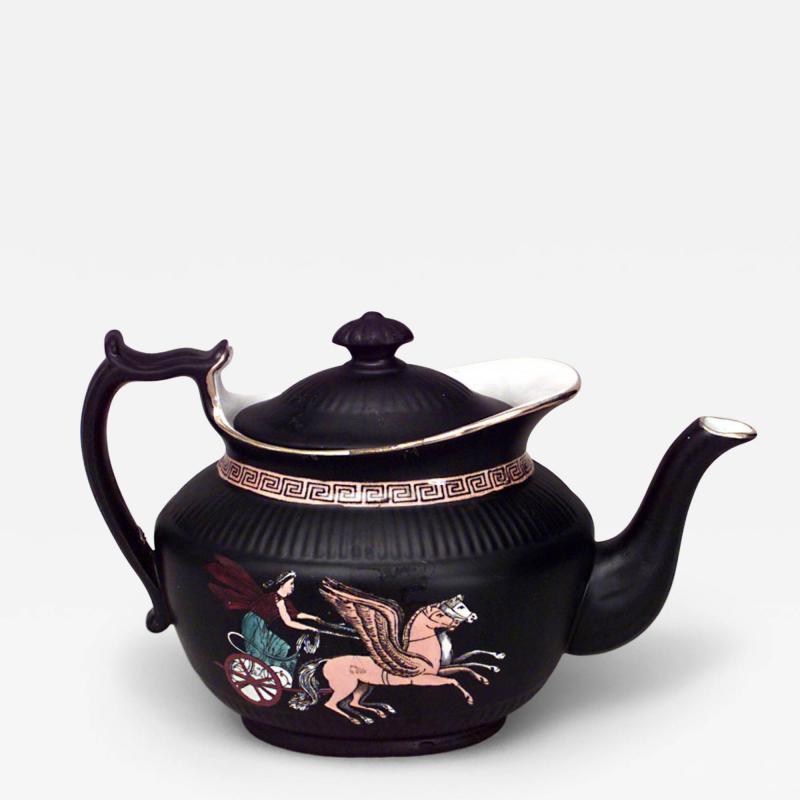 Black Porcelain Teapot with Grecian Design