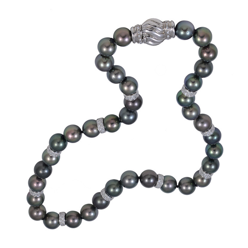 Black South Sea Pearl Necklace with Diamonds