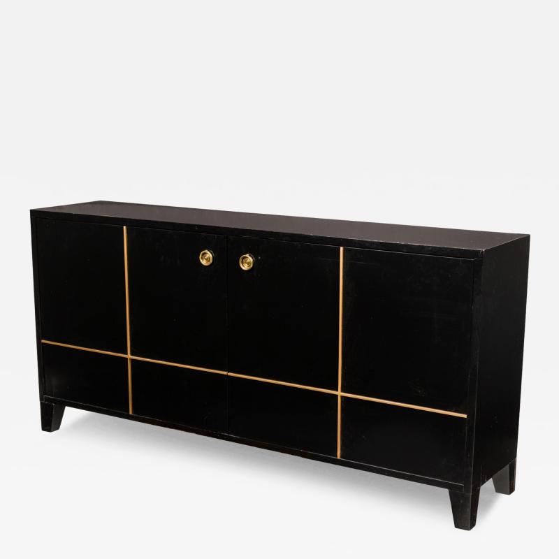 Black and Gold Painted Geometric Design Console Cabinet Sideboard