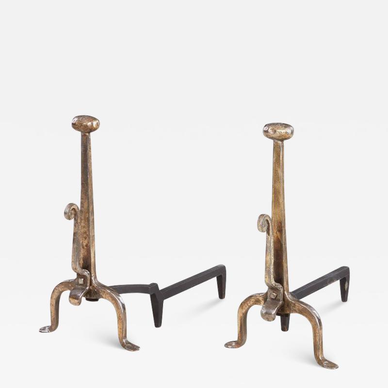 Blacksmith Made Brass Washed Iron Andirons