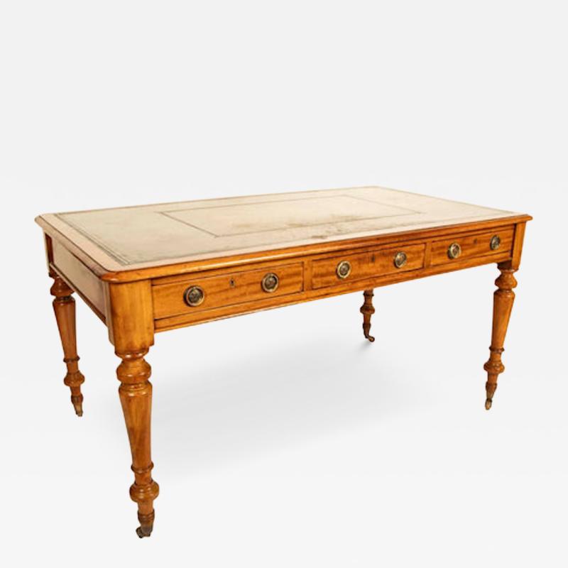 Bleached Mahogany Leather Top Writing Table