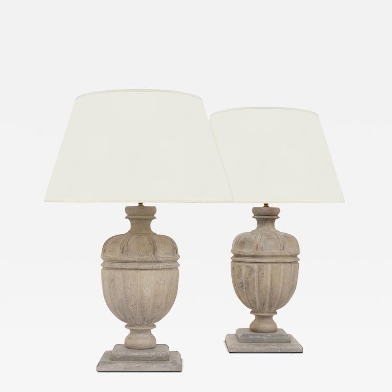 Bleached Urn Shaped Oak Table Lamps